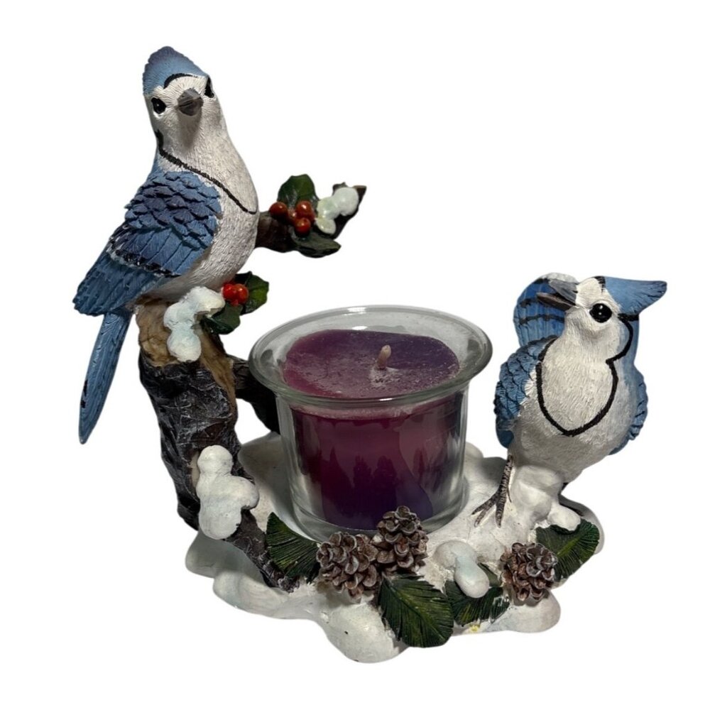 Blue Jay Christmas Candle Holder By Joelson Industries Resin Holly Berry Votive